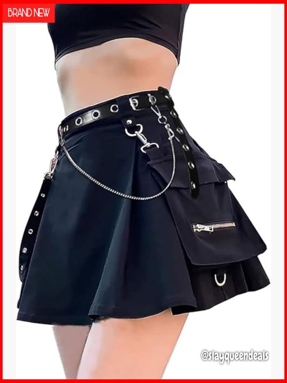 High Waist Mini Skirt with Pockets, Polyester Spandex, Cargo Style